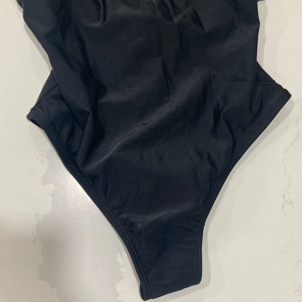 Black Ruffled One-Piece Swimsuit - Picture 4 of 6
